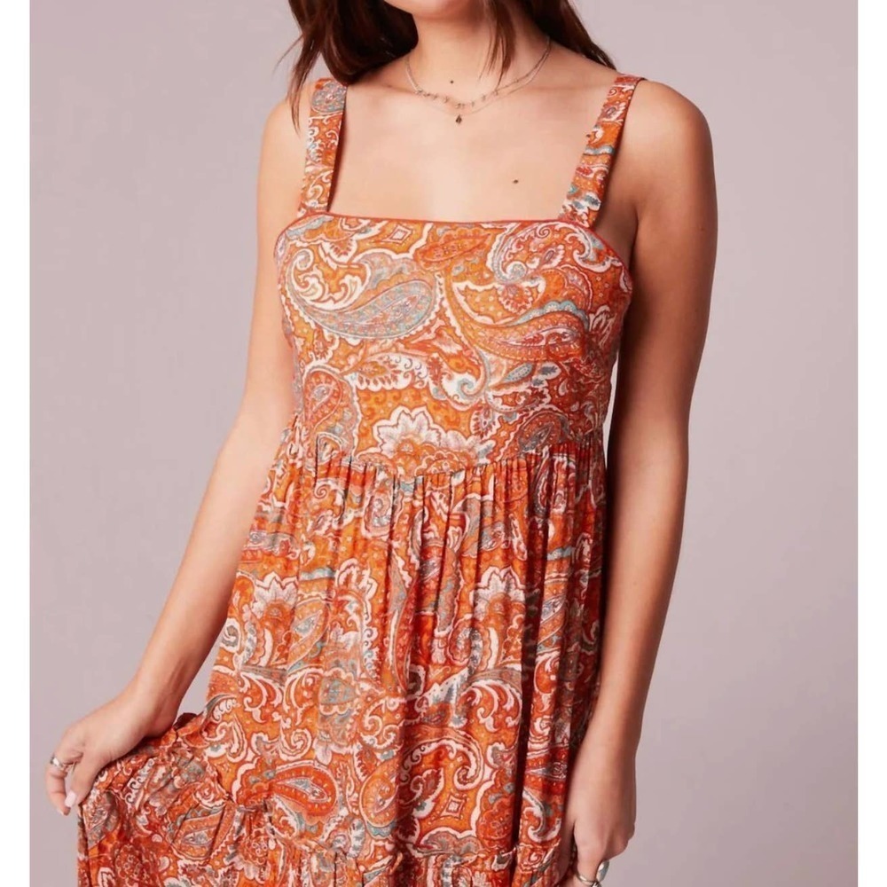 Alejandra Orange Paisley Tiered Maxi Dress In Ivory/Orange Medium - Picture 4 of 10